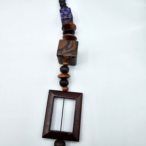 Trendy Wood Beads Geometric Chunky Necklace Multi Colors (approx 28") - Picture 3 of 5
